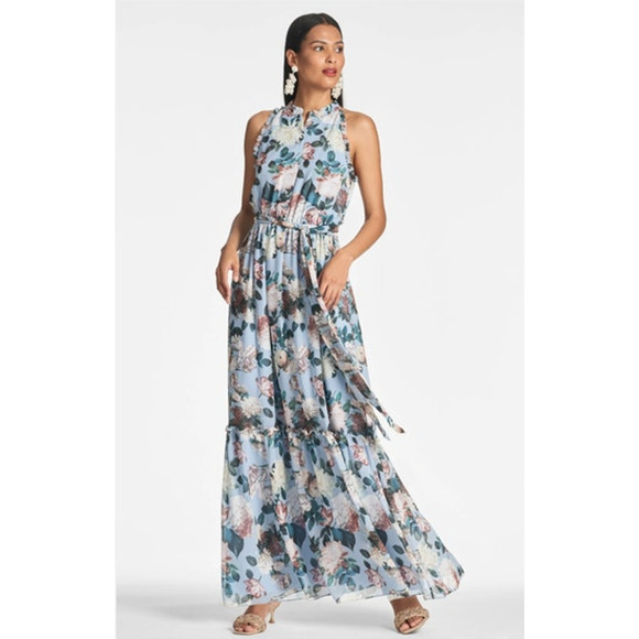 SACHIN + BABI Dress Size 0 Evening Gown NEW Blair Ice Blue Garden Floral Maxi - Picture 9 of 9